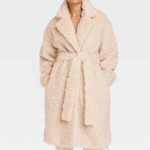 Women's Cream Teddy Coat A New Day Long Belted Winter New XS